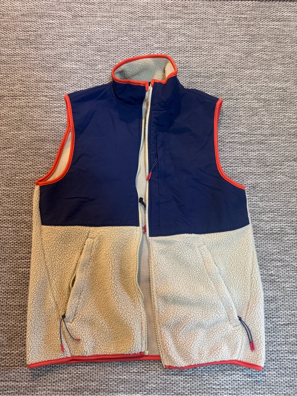 Old Navy Navy and Cream Sherpa Vest with Orange Trim
